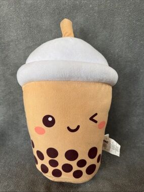 Kawaii Boba Tea Plush Stuffy Pillow Cute Winking Bubble Tea Large 16”